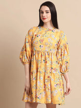 Women Yellow Printed A-Line Dress